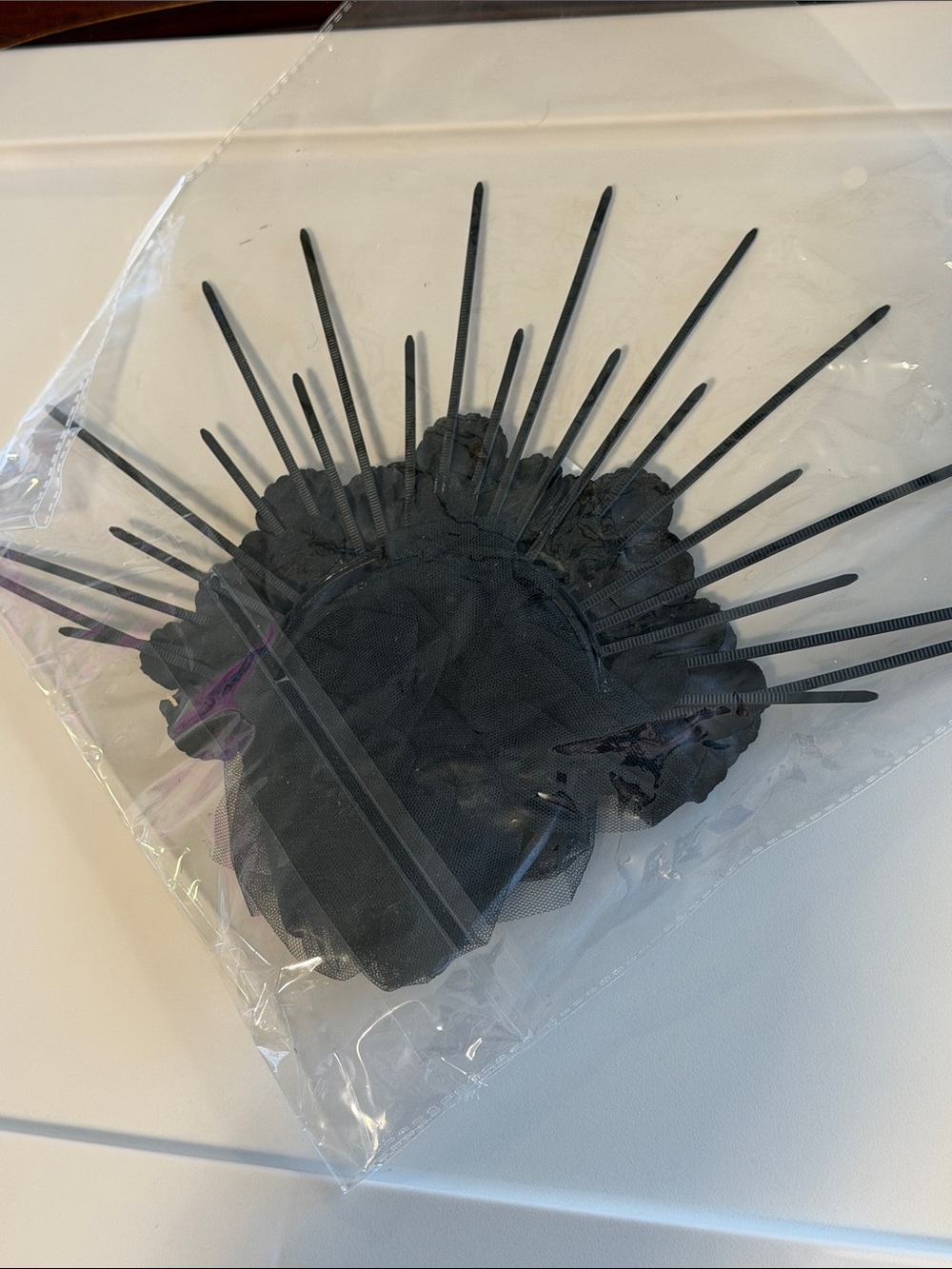 Adult Black Gothic Halo Headpiece with Veil - Picture 5 of 7